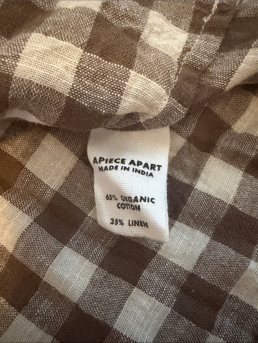 Apiece Apart Brown and Cream Gingham Button-Front Top - Picture 5 of 6